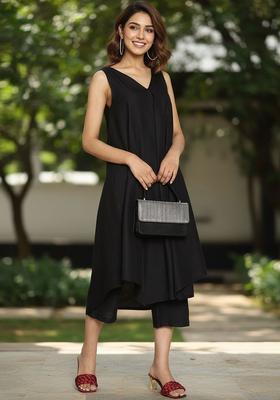 Black Solid Viscose Kurta Set