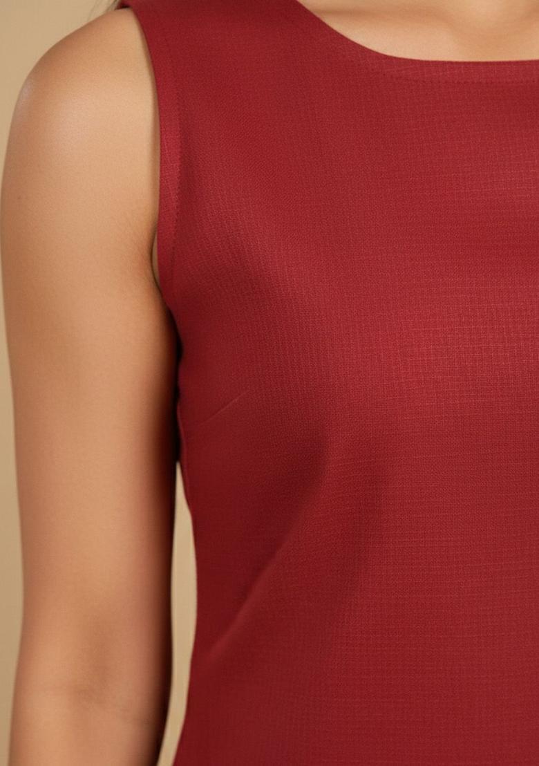 Red Solid Cotton Kurta Set - Indya