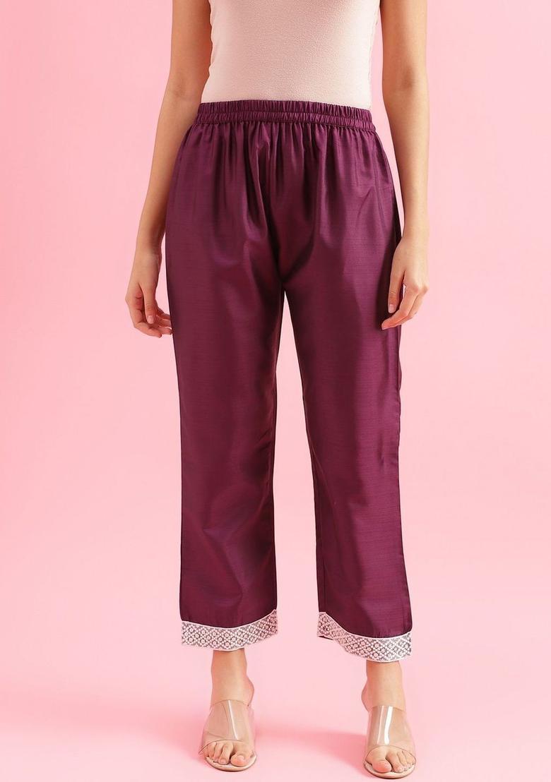 Maroon Self Design Silk Kurta Set - Indya