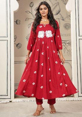 Maroon Printed Viscose Anarkali Set