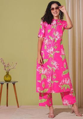 Pink Printed Viscose Kurta Set