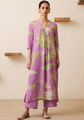 Purple Printed Cotton Kurta Set