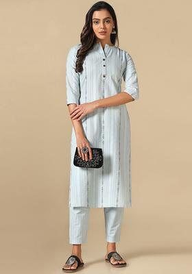 Blue Striped Cotton Kurta Set