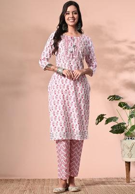 White Printed Viscose Kurta Set