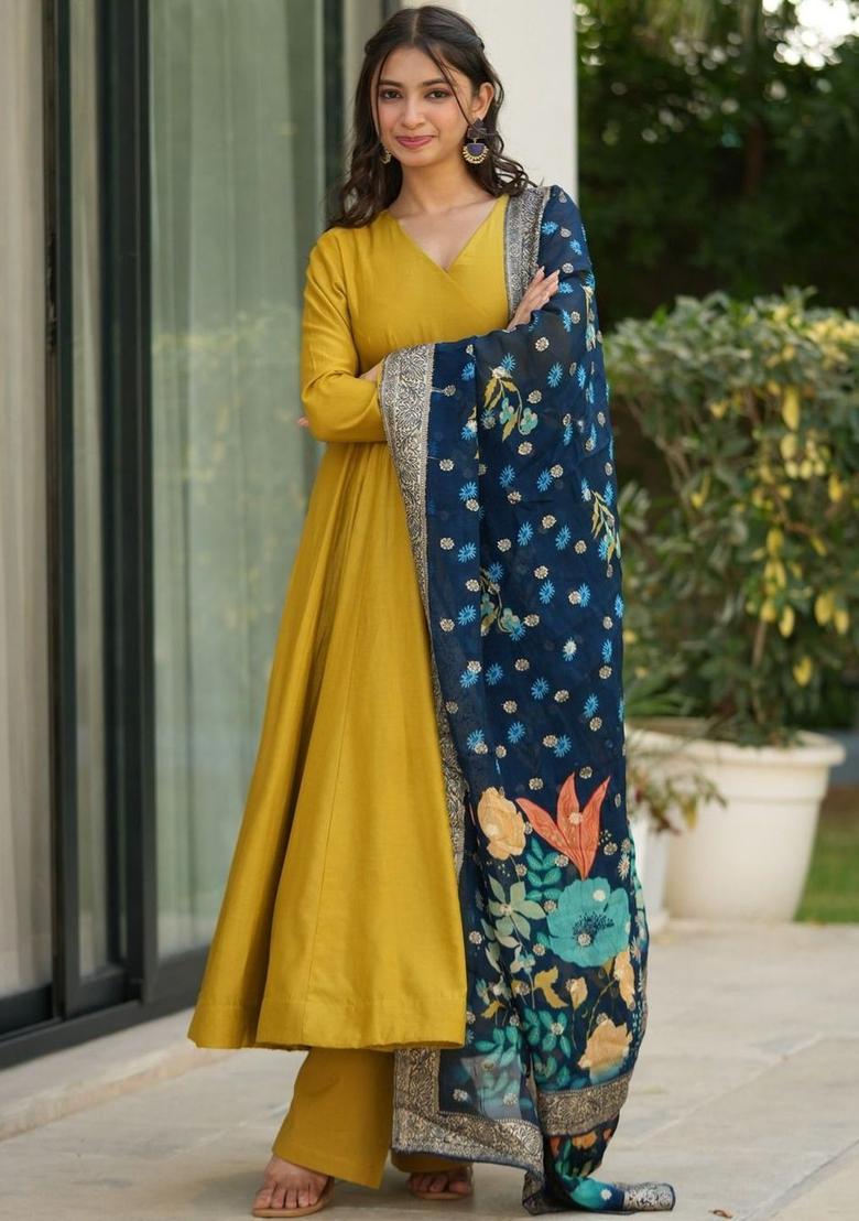 Yellow Self Design Viscose Kurta Set - Indya