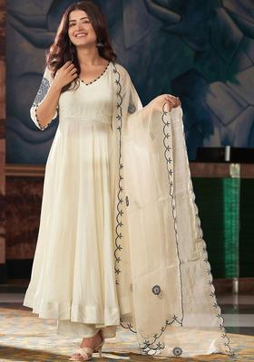 Off White Solid Silk Blend Kurta Set