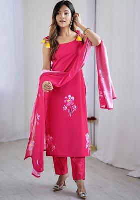 Pink Printed Viscose Kurta Set