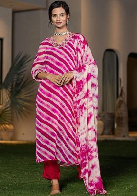 Pink Printed Georgette Kurta Set