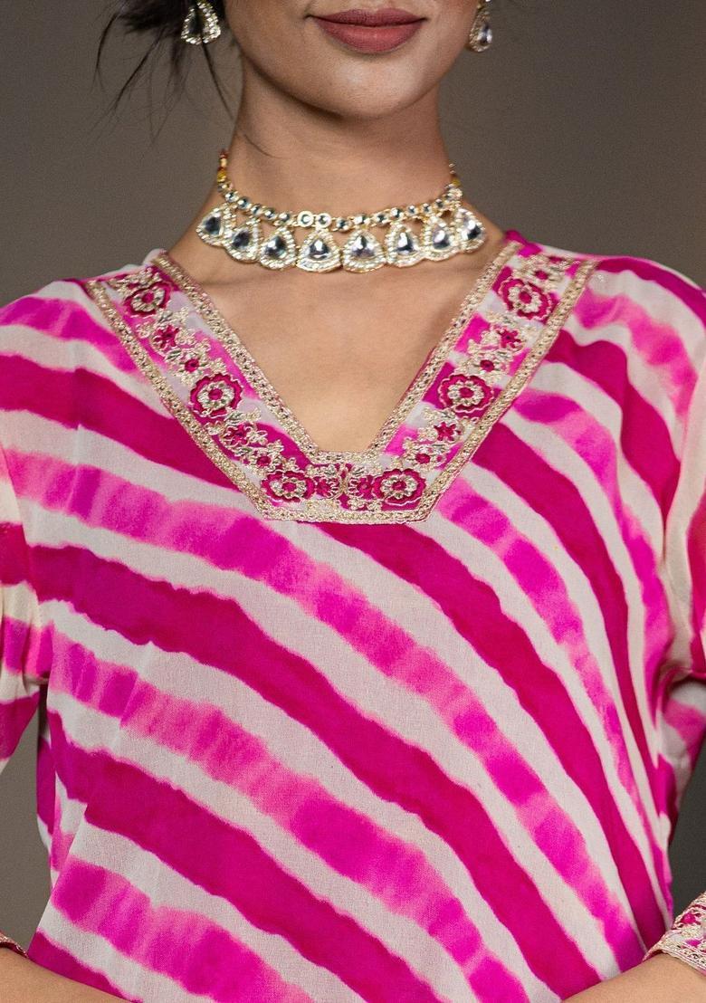 Pink Printed Georgette Kurta Set - Indya