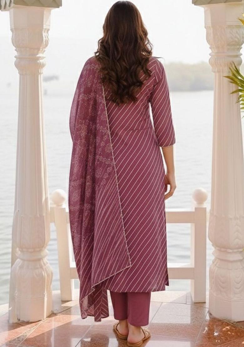 Purple Printed Viscose Kurta Set - Indya