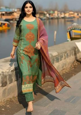 Green Printed Viscose Kurta Set