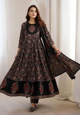 Black Printed Viscose Kurta Set