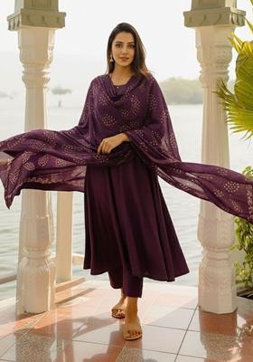 Purple Solid Viscose Kurta Set