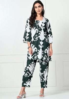 Green Printed Cotton Kurta Set