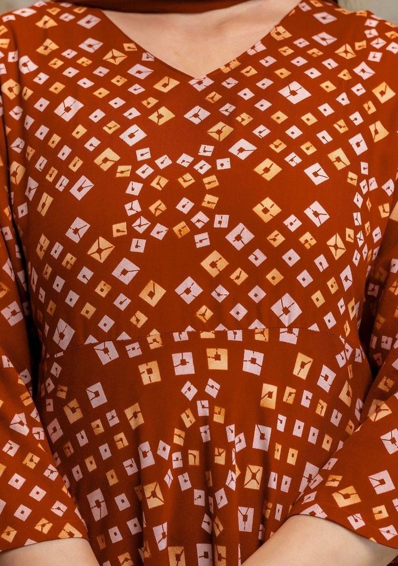 Brown Printed Viscose Kurta Set - Indya