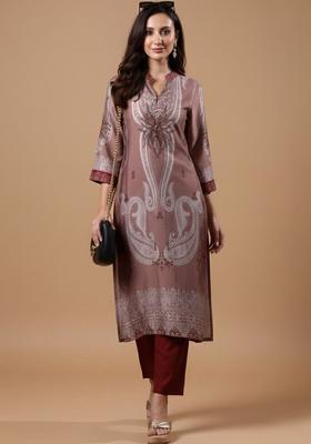 Pink Printed Silk Kurta Set