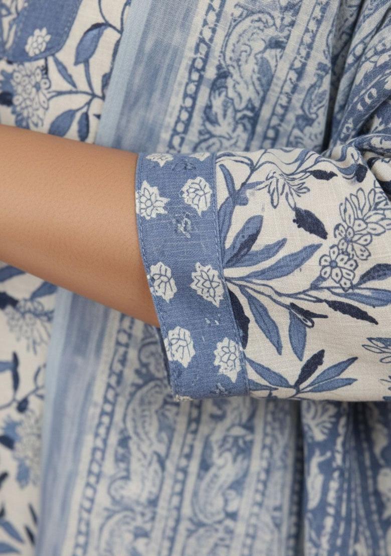 Off White Printed Cotton Kurta Set - Indya