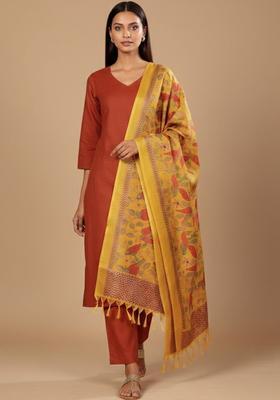 Rust Solid Cotton Kurta Set