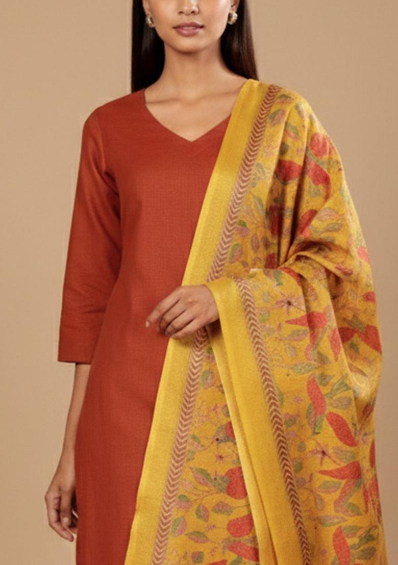 Rust Solid Cotton Kurta Set - Indya