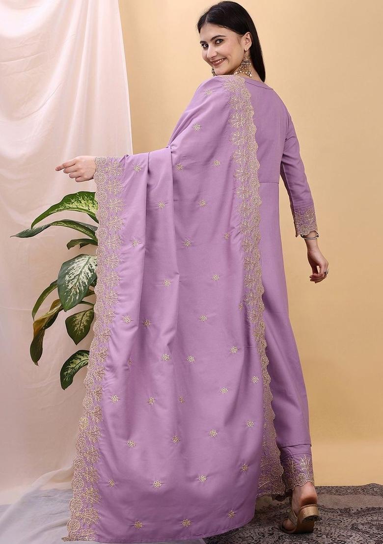 Purple Solid Viscose Kurta Set - Indya