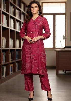 Maroon Printed Silk Kurta Set