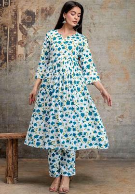 White Printed Viscose Kurta Set