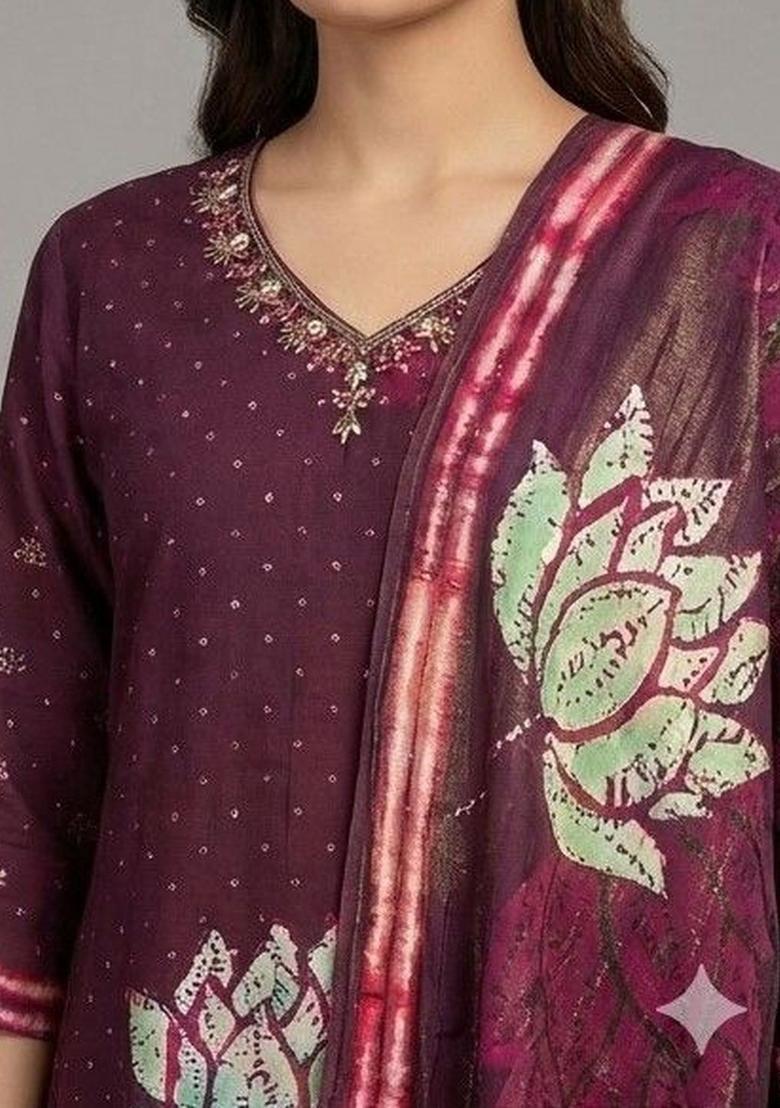 Purple Printed Cotton Kurta Set - Indya