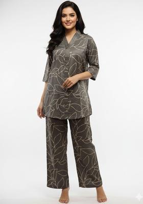 Grey Printed Cotton Kurta Set