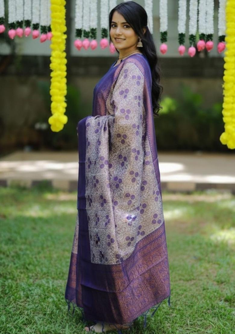 Purple Woven Design Silk Kurta Set - Indya