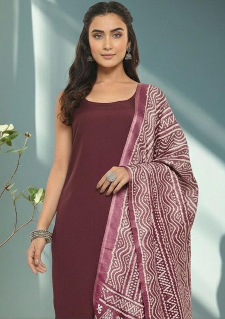 Maroon Solid Cotton Kurta Set - Indya