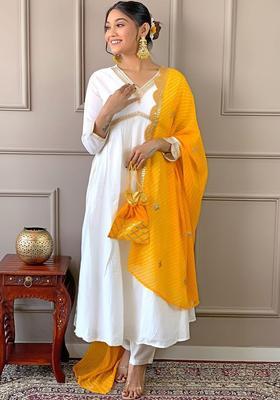 White Solid Silk Kurta Set