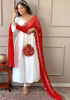 White Solid Silk Kurta Set