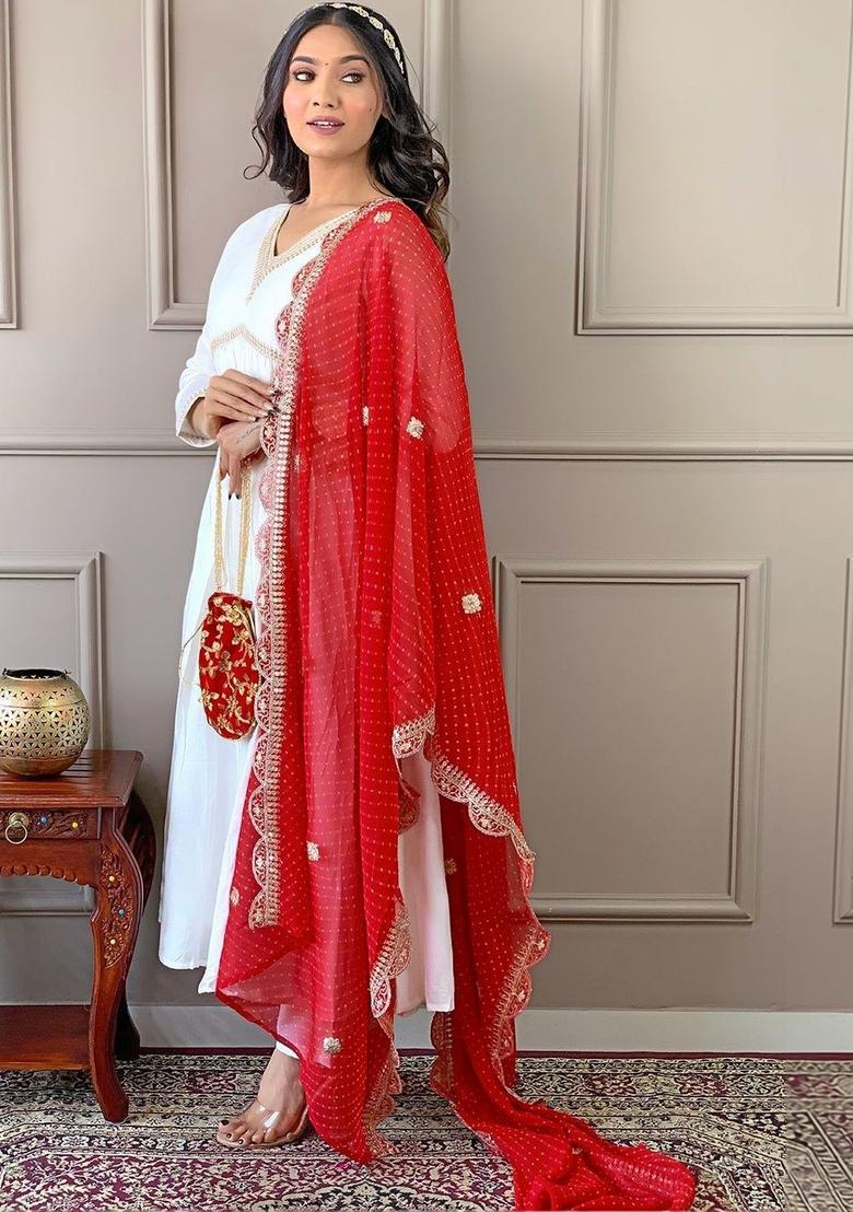 White Solid Silk Kurta Set - Indya