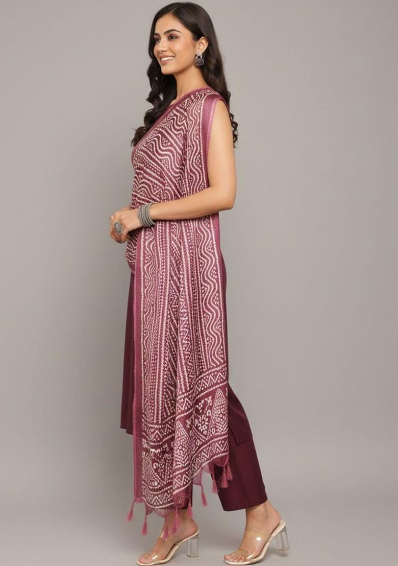 Maroon Solid Cotton Kurta Set - Indya