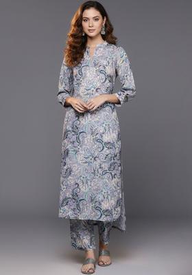 Purple Printed Cotton Kurta Set