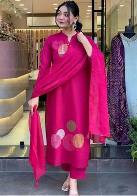 Pink Printed Viscose Kurta Set