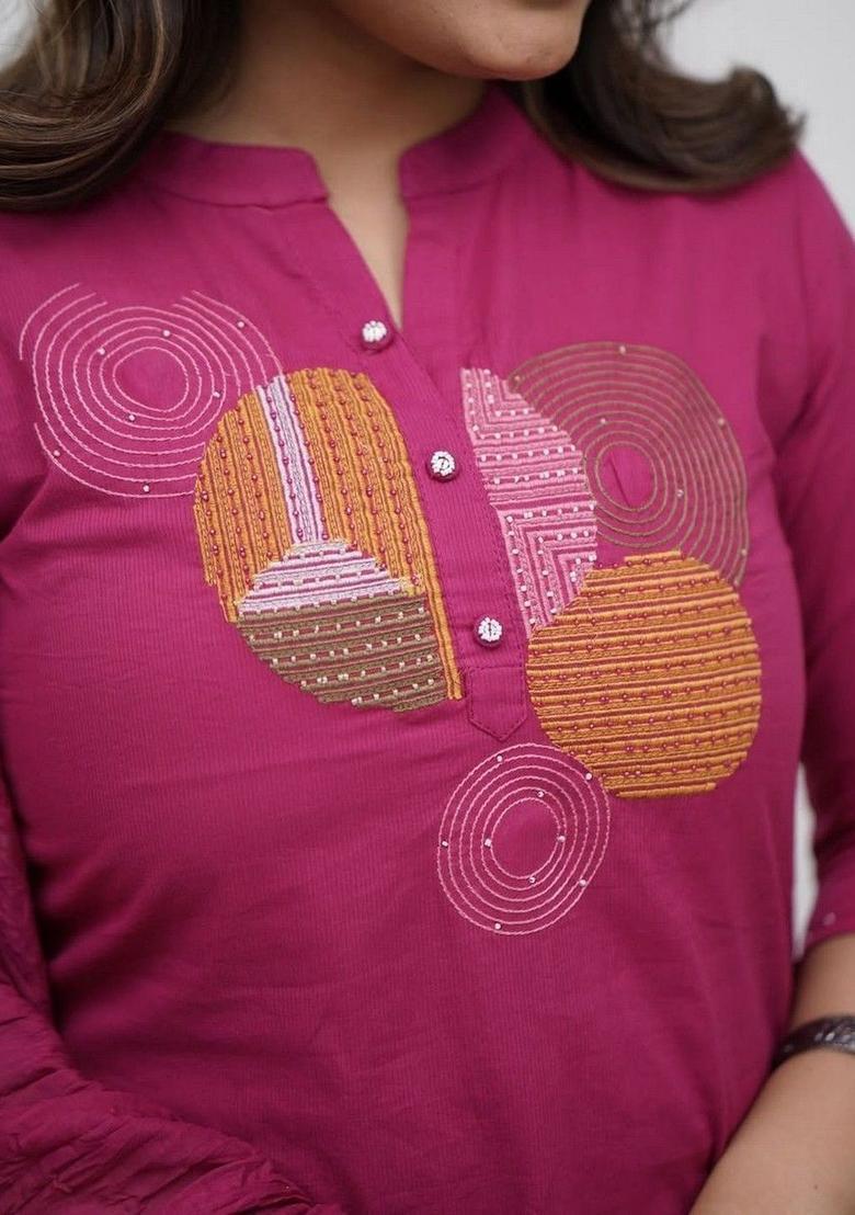 Pink Printed Viscose Kurta Set - Indya