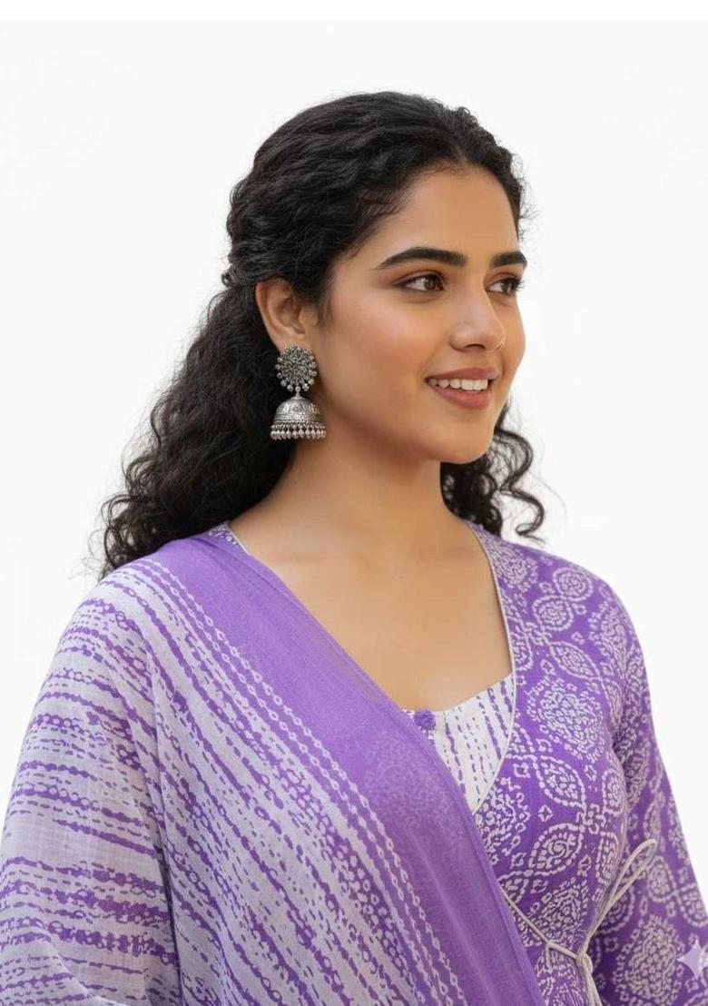 Purple Printed Silk Kurta Set - Indya