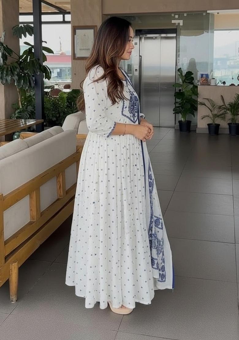 Off White Printed Viscose Kurta Set - Indya