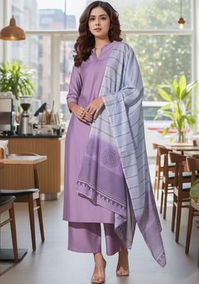 Lavender Solid Viscose Kurta Set
