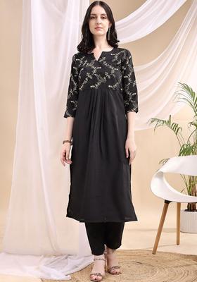 Black Embroidered Viscose Kurta Set