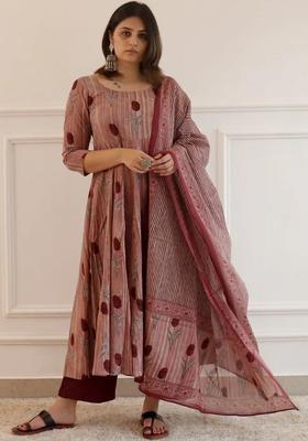 Pink Printed Viscose Kurta Set