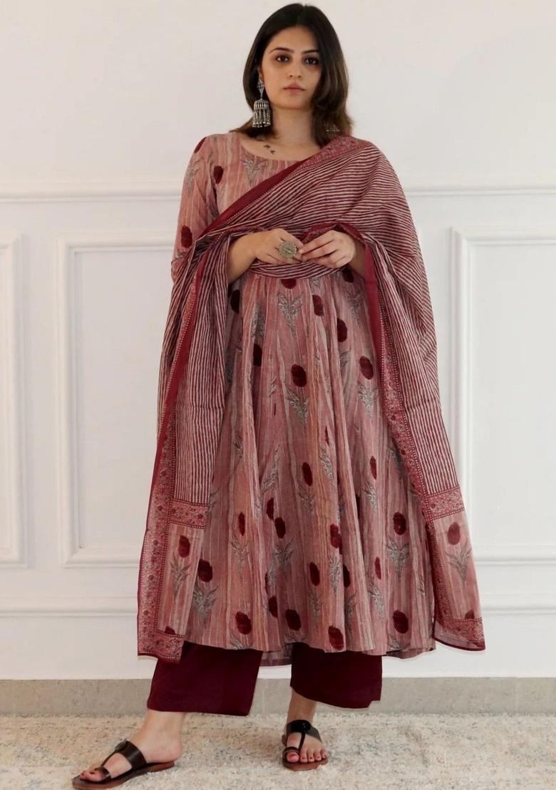 Pink Printed Viscose Kurta Set - Indya