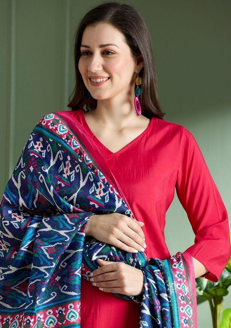 Red Solid Viscose Kurta Set - Indya