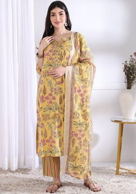 Yellow Printed Cotton Kurta Set