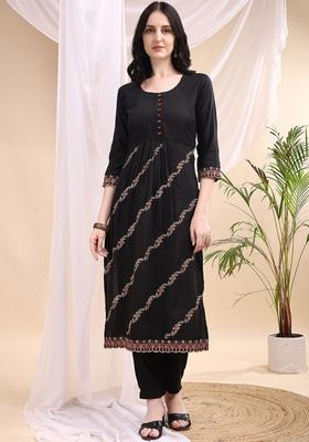 Black Embroidered Viscose Kurta Set