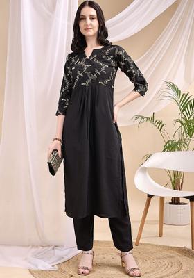 Black Printed Viscose Kurta Set