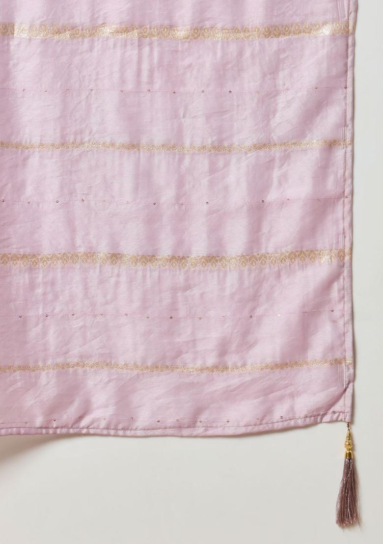 Lavender Embroidered Silk Kurta Set - Indya