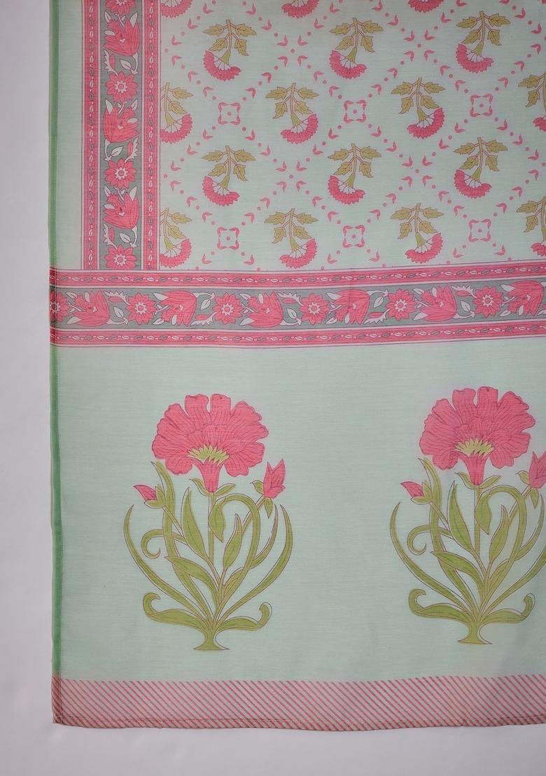 Sea Green Printed Viscose Kurta Set - Indya