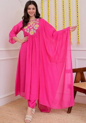 Pink Embroidered Silk Kurta Set